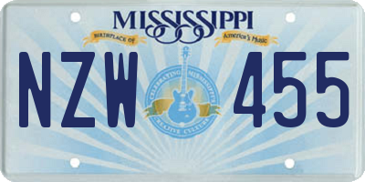 MS license plate NZW455