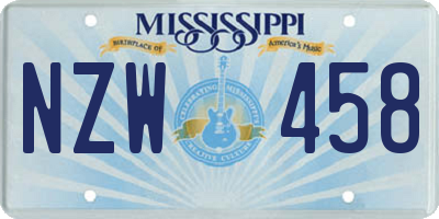 MS license plate NZW458