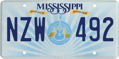 MS license plate NZW492