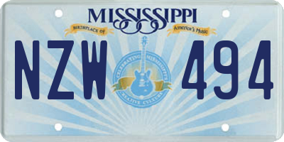 MS license plate NZW494