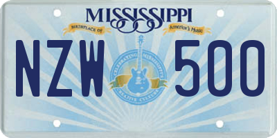 MS license plate NZW500