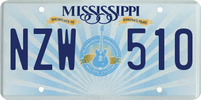 MS license plate NZW510