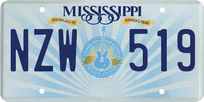 MS license plate NZW519