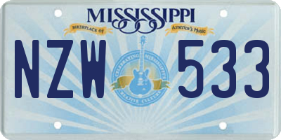 MS license plate NZW533