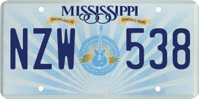 MS license plate NZW538
