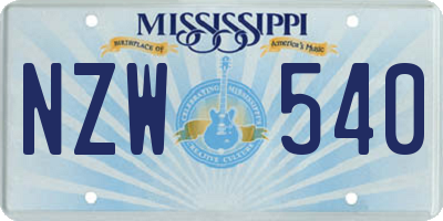 MS license plate NZW540