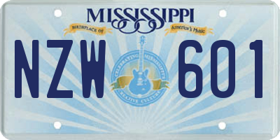MS license plate NZW601