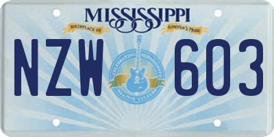 MS license plate NZW603