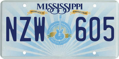 MS license plate NZW605
