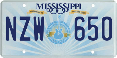MS license plate NZW650