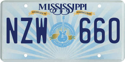 MS license plate NZW660
