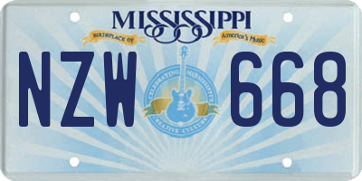 MS license plate NZW668