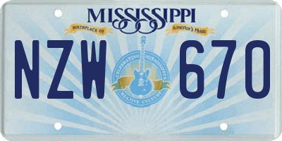 MS license plate NZW670