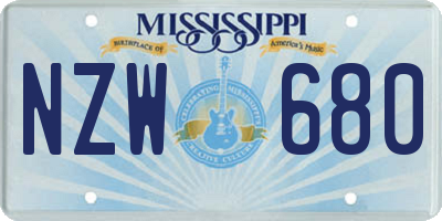 MS license plate NZW680