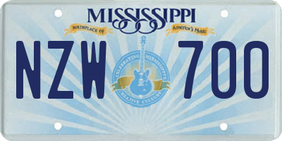 MS license plate NZW700