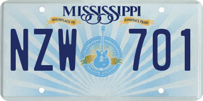 MS license plate NZW701