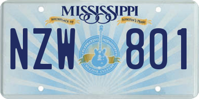 MS license plate NZW801