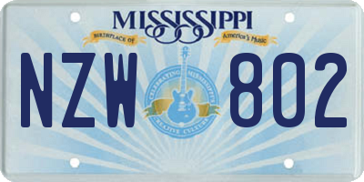 MS license plate NZW802