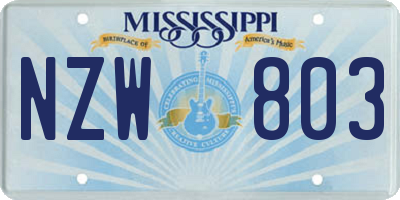 MS license plate NZW803