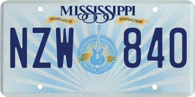 MS license plate NZW840