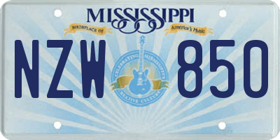 MS license plate NZW850