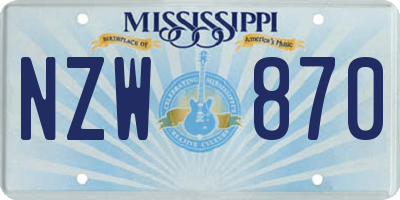 MS license plate NZW870