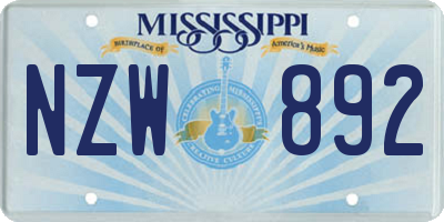 MS license plate NZW892