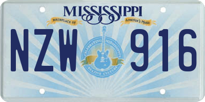 MS license plate NZW916