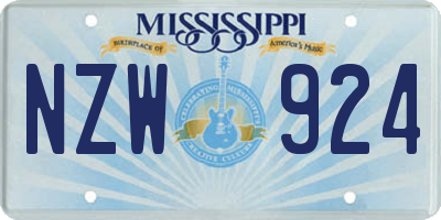 MS license plate NZW924