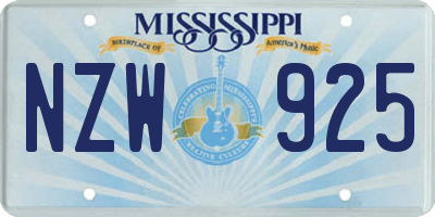 MS license plate NZW925
