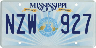 MS license plate NZW927