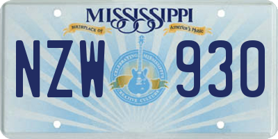 MS license plate NZW930