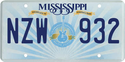 MS license plate NZW932