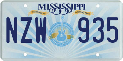 MS license plate NZW935
