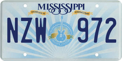 MS license plate NZW972
