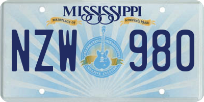 MS license plate NZW980