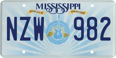 MS license plate NZW982
