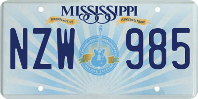 MS license plate NZW985