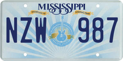 MS license plate NZW987