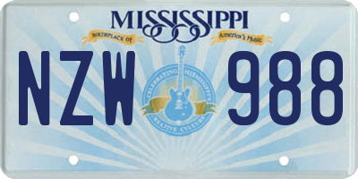 MS license plate NZW988