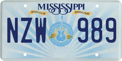 MS license plate NZW989