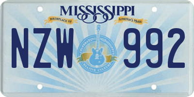 MS license plate NZW992