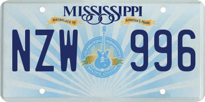 MS license plate NZW996