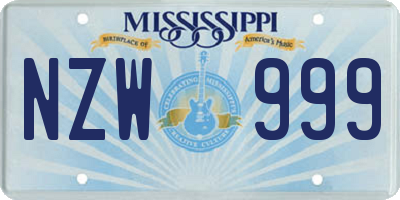 MS license plate NZW999