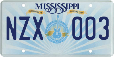 MS license plate NZX003