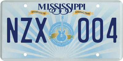 MS license plate NZX004