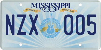 MS license plate NZX005
