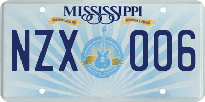 MS license plate NZX006