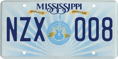 MS license plate NZX008