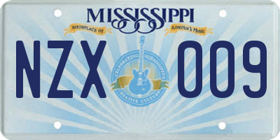 MS license plate NZX009
